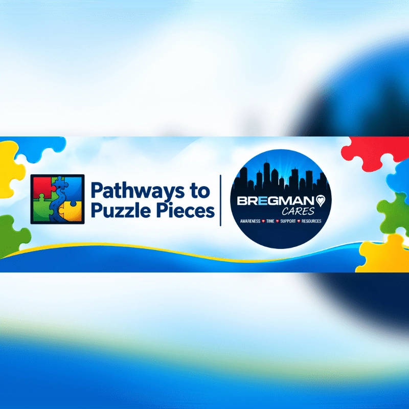 Pathways to Puzzle Pieces and Bregman Cares promotional event banner from the official registration page.