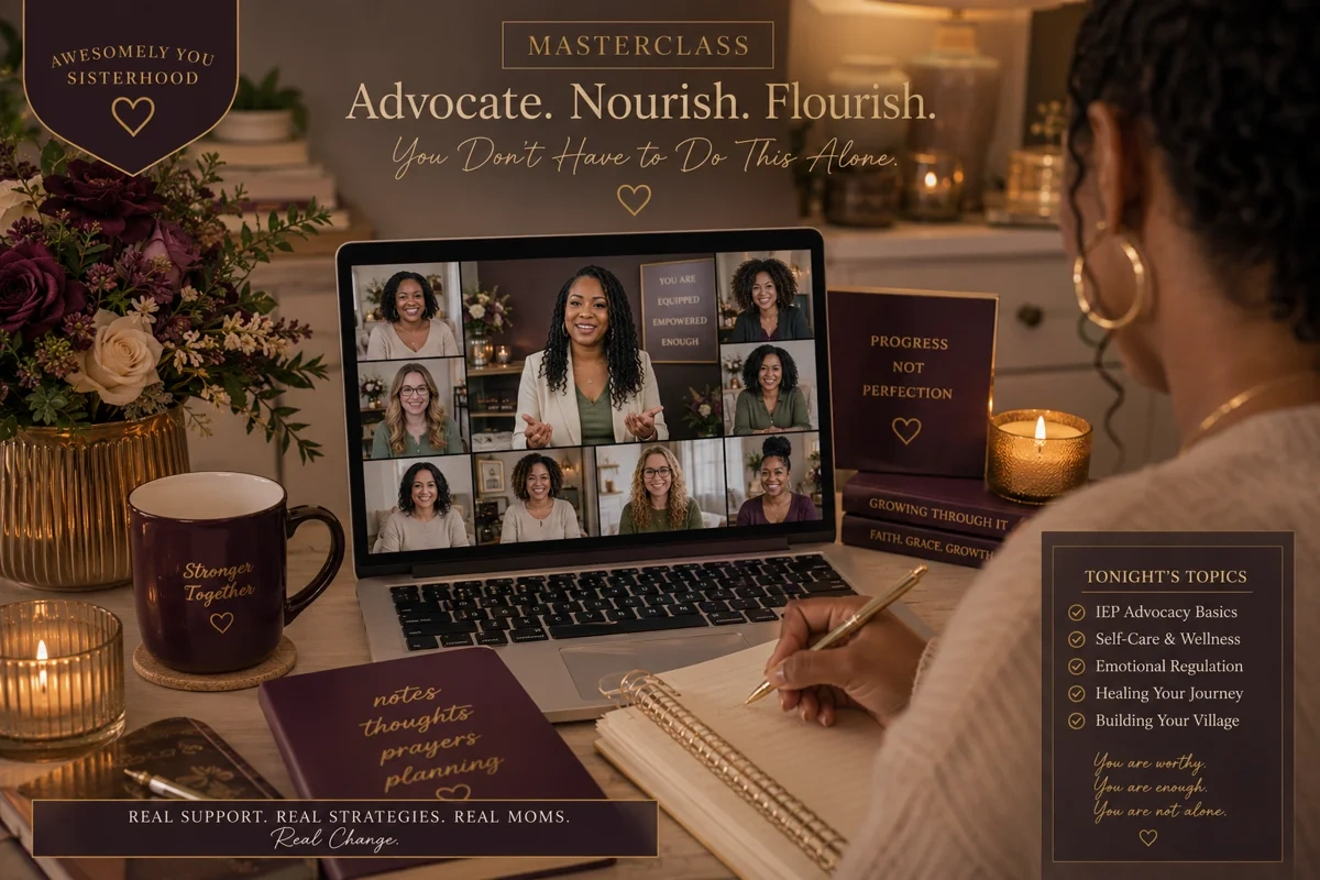 Promotional illustration of an online Sisterhood Sessions gathering.