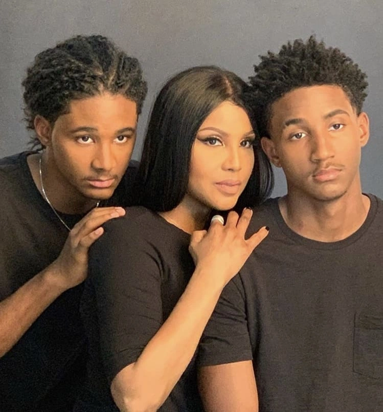 Toni Braxton pictured with her sons Denim and Diezel.